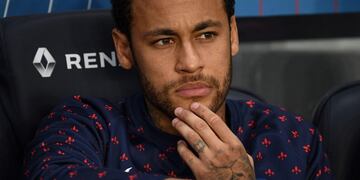 (FILES) In this file photo taken on April 21, 2019 Paris Saint-Germain's Brazilian forward Neymar looks on during the French L1 football match between Paris Saint-Germain (PSG) and Monaco (ASM) at the Parc des Princes stadium in Paris\u002E - Neymar failed to show up for pre-season training with Paris Saint-Germain on July 8, 2019 with the club announcing they would take \