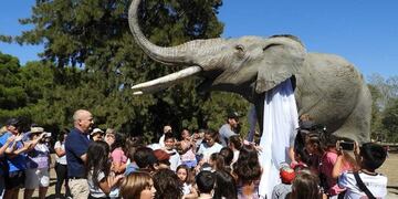 Instalaron la réplica del mastodonte en Pehuen Co