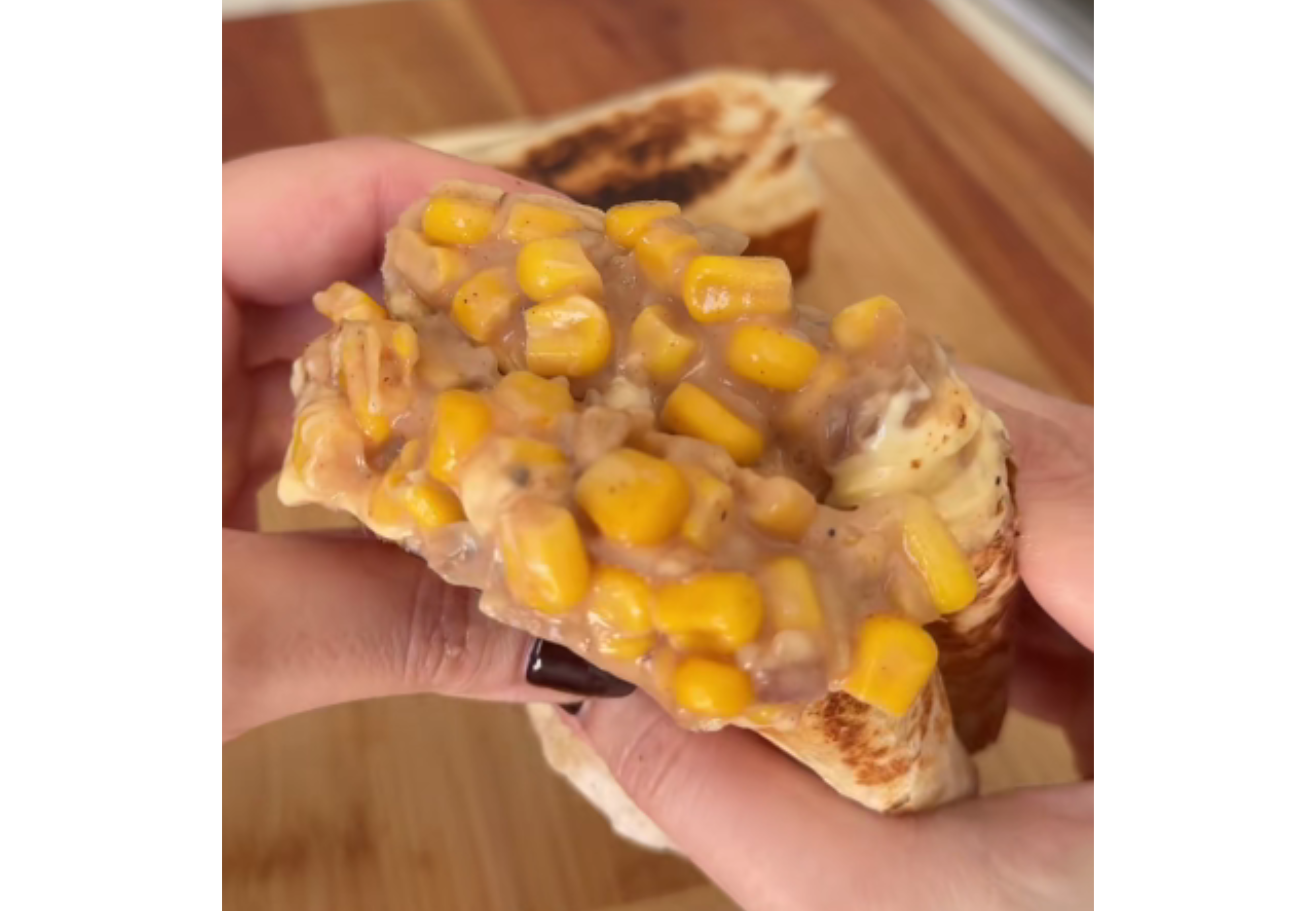 Así queda por dentro el wrap de choclo.