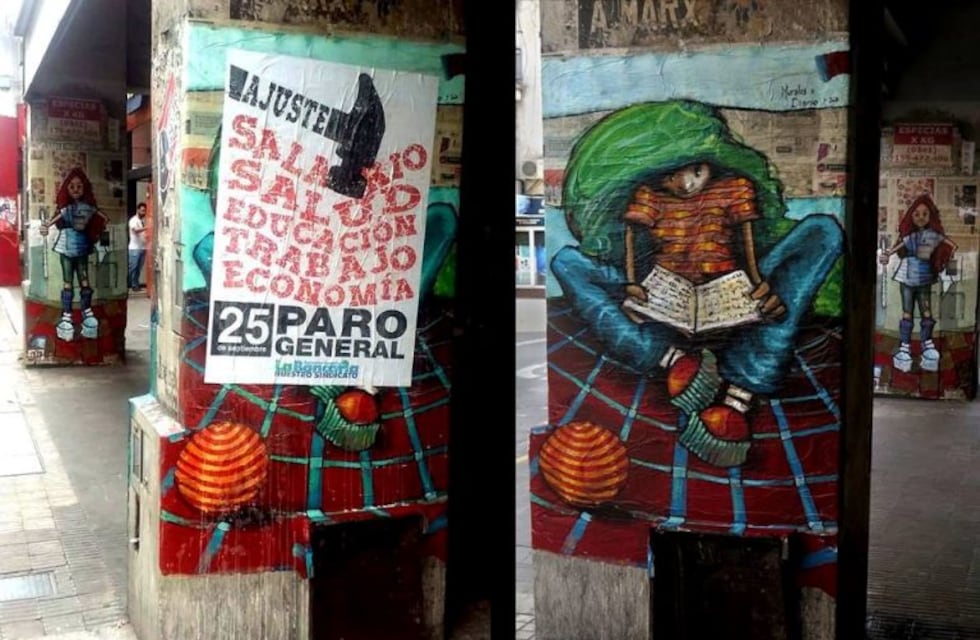 Paro y enojo: pintor rosarino salió al cruce de las pegatinas que taparon murales