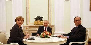 Angela Merkel, Francois Hollande y  Vladimir Putin