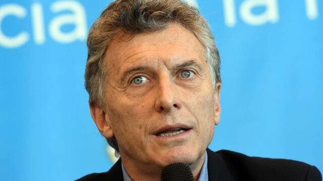 This handout picture released by Telam shows Argentine President Mauricio Macri delivering a speech at
