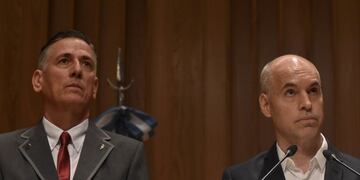 DYN05, BUENOS AIRES 29/012/16, EL JEFE DE GOBIERNO PORTEu00d1O, HORACIO RODRu00cdGUEZ LARRETA, PRESENTA AL NUEVO JEFE DE LA POLICu00cdA DE LA CIUDAD DE BUENOS AIRES, JOSu00c9 PEDRO POTOCAR, DURANTE UN ACTO QUE CONTO CON LA PRESENCIA DE LA MINISTRA DE SEGURIDAD DE LA NACIu00d3N, PATRICIA BULLRICH.FOTO-DYN-EZEQUIEL PONTORIERO. ciudad de buenos aires Horacio Rodriguez Larreta jose pedro potocar presentaron al nuevo jefe de la Policia de la Ciudad