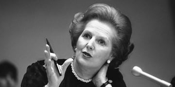 Margaret Thatcher en una conferencia de prensa, en junio de 1982, año de la Guerra\u002E (AP)\u002E