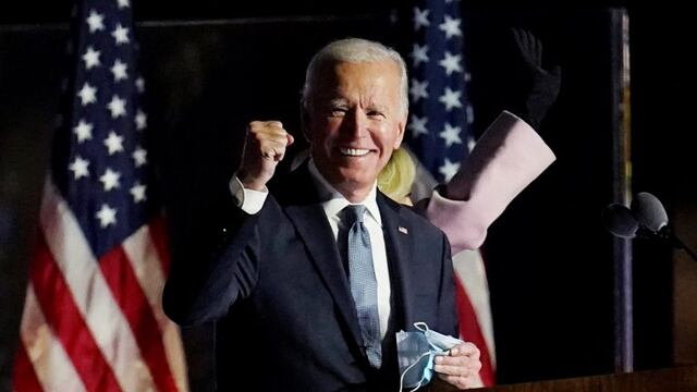 Democratic presidential candidate former Vice President Joe Biden speaks to supporters, early Wednesday, Nov\u002E 4, 2020, in Wilmington, Del\u002E Biden defeated President Donald Trump to become the 46th president of the United States on Saturday, positioning himself to lead a nation gripped by historic pandemic and a confluence of economic and social turmoil\u002E (AP Photo/Paul Sancya)