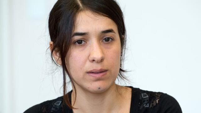 (FILES) This file photo taken on September 12, 2016 shows Yezidi former Islamic State group (IS) hostage Nadia Murad giving an Interview in Stuttgart, southern Germany on September.nnTwo Yazidi women activists who escaped the Islamic State group in Iraq have been awarded the European Parliament's prestigious Sakharov human rights prize for this year on October 27, 2016, European sources told AFP. The prize will go to Nadia Murad and Lamia Haji Bashar -- who campaign to protect their Yazidi people and were enslaved by IS -- during a midday session of the assembly in Strasbourg, France, the sources told AFP. / AFP PHOTO / dpa / Bernd WEISSBROD