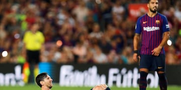 Leo Messi y Luis Suárez, durante el partido de Liga en Primera División ante el Girona (EFE)