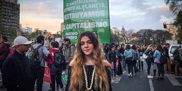 Chiara Sacchi durante la marcha en Buenos Aires (Gentileza)