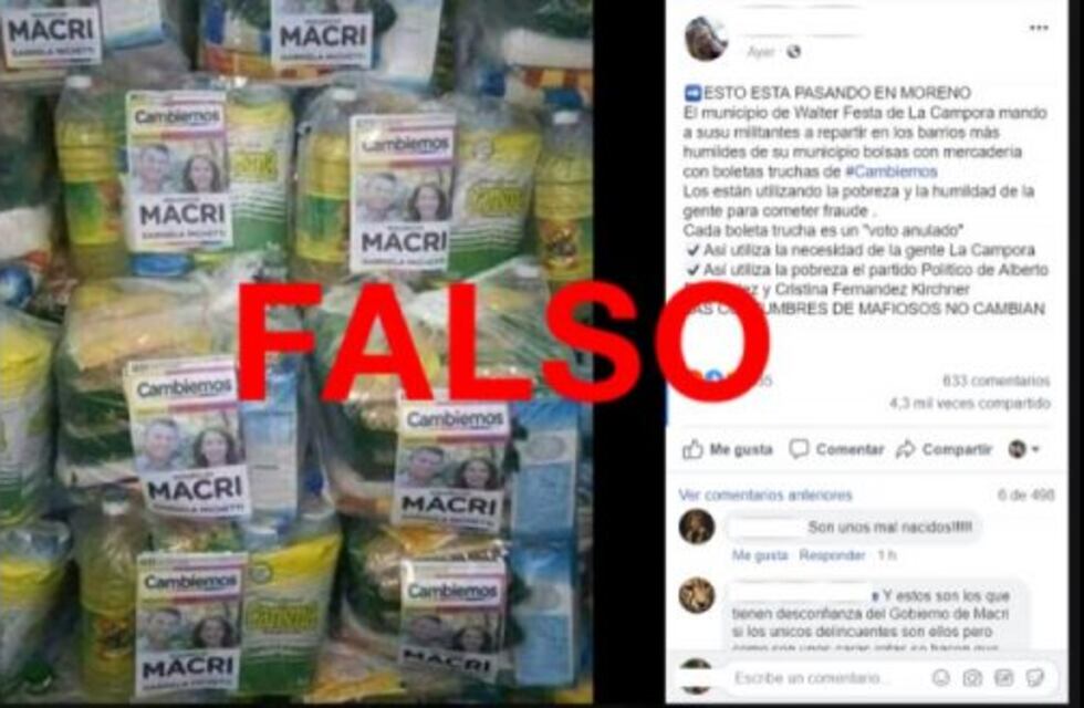 No, la municipalidad de Moreno no está repartiendo bolsones de comida con boletas truchas de Cambiemos