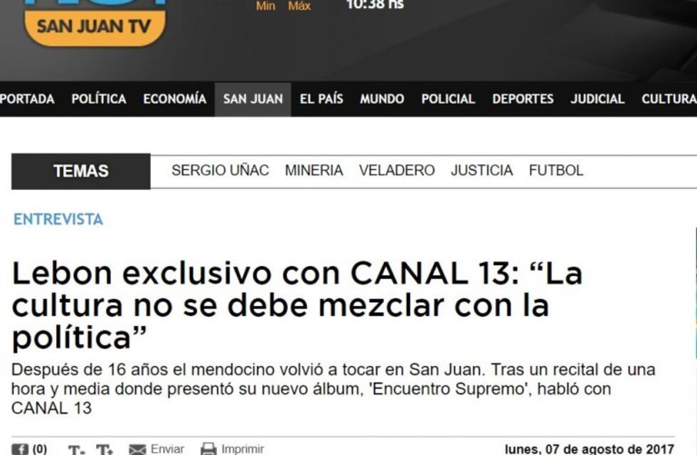 Para medio sanjuanino, David Lebón es nacido en Mendoza