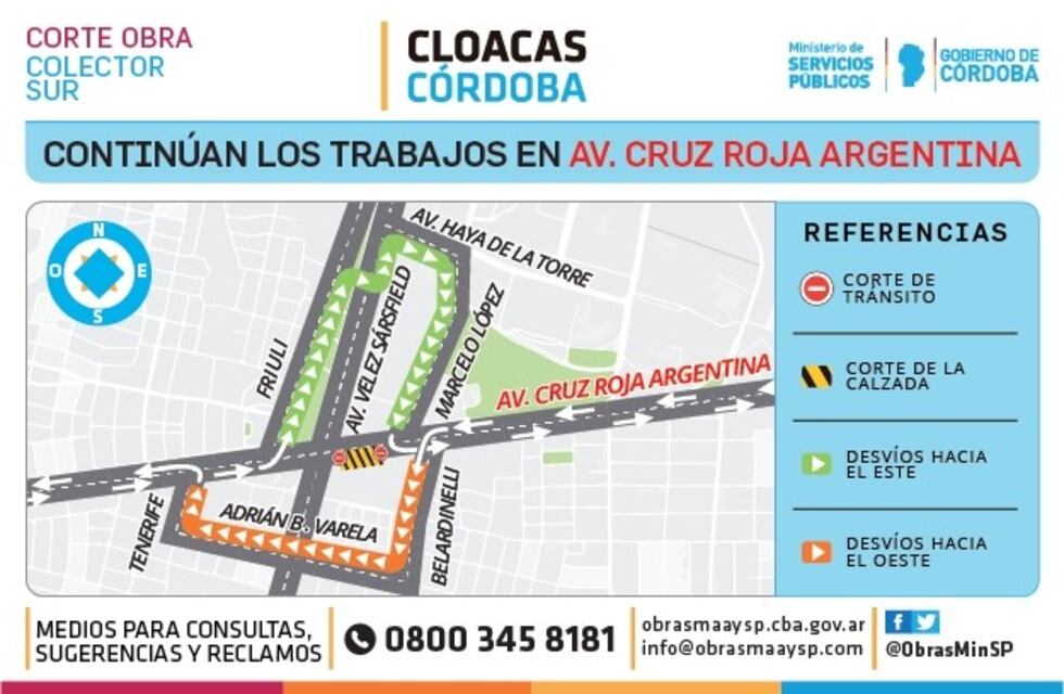Zona Sur: cortes de tránsito por obras de cloacas