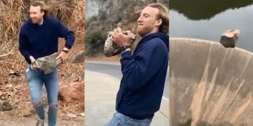Repudio en Tik Tok: Tiró una roca al embudo del Dique San Roque, un amigo lo grabó y el video se viralizó (Foto: El Doce)