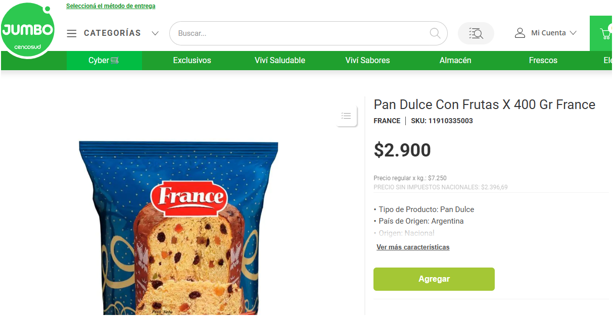 El Pan Dulce más barato que ofrece Jumbo.