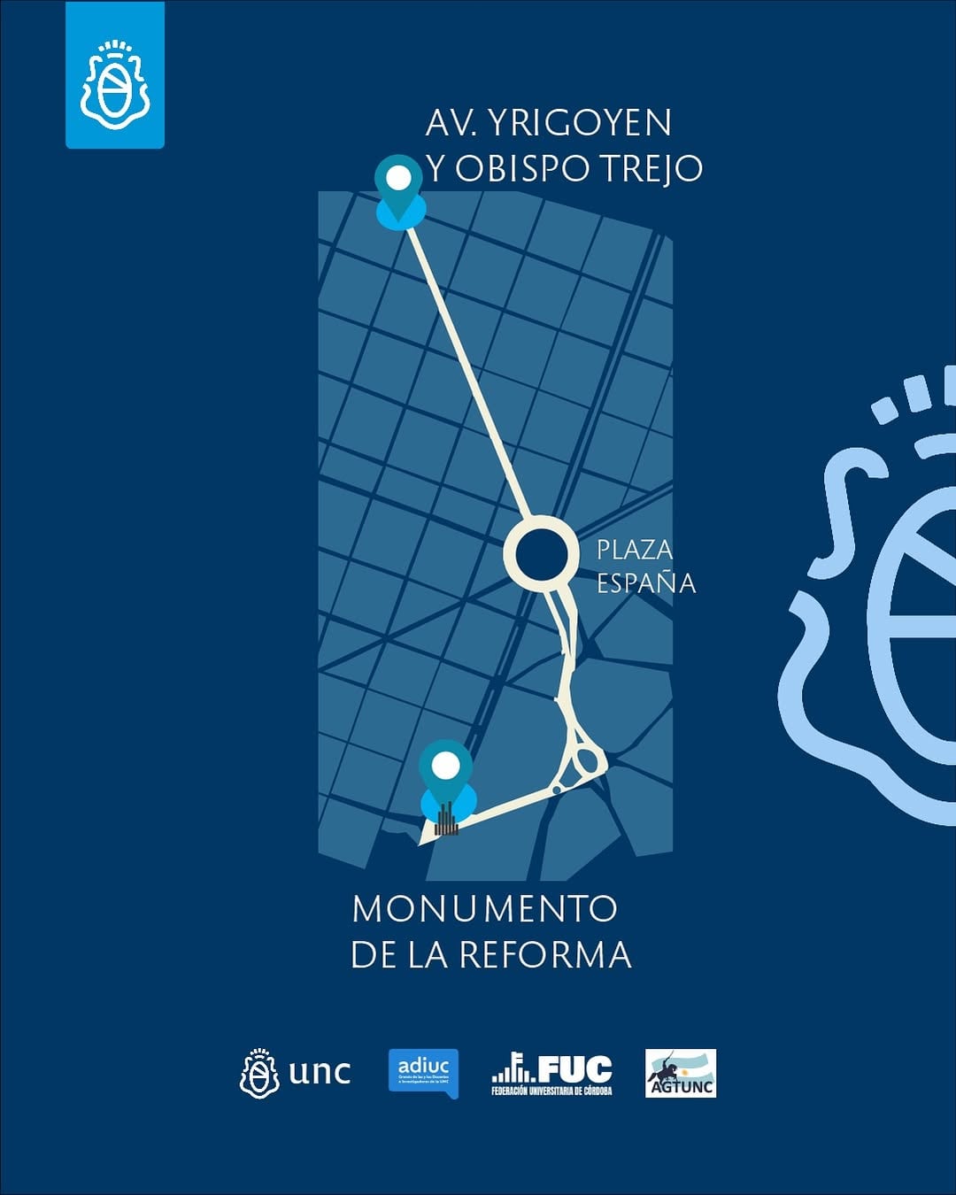 El recorrido de la marcha federal universitaria en Córdoba.