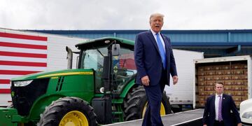 President Donald Trump arrives to deliver remarks on the \