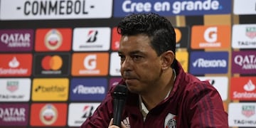 Marcelo Gallardo en conferencia de prensa, previo a la revancha ante Boca por las semifinales de la Copa Libertadores 2019\u002E Twitter/cariverplate