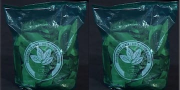 Hojas de coca, empaquetadas para la distribución gratuita que realizó el Gobierno en Jujuy, buscando evitar el contrabando desde Bolivia, cuando arreciaba dramáticamente la pandemia de coronavirus a fines de 2020.