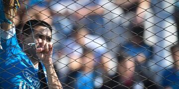 La hinchada de Belgrano en el partido contra Lanús, en Buenos Aires\u002E