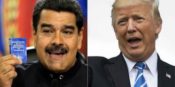 (COMBO) This combination of pictures created on August 11, 2017 shows file photos of Venezuelan President Nicolas Maduro (L) during a press conference in Caracas on June 22, 2017; and US President Donald Trump speaking to the press on August 11, 2017, in Bedminster, New Jersey\u002E\n\nTrump will agree to speak to Venezuela's leader \