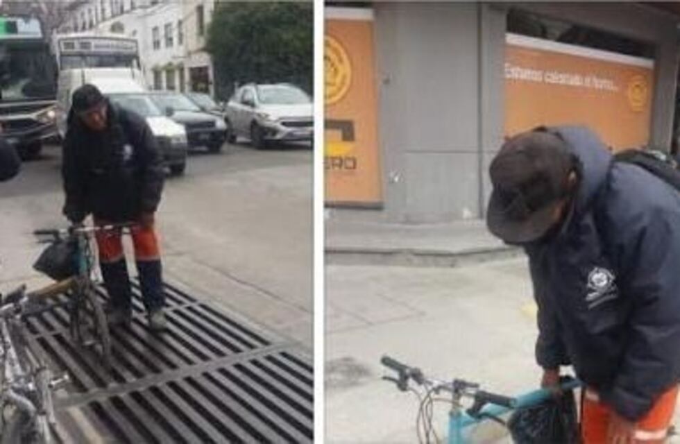Su bicicleta quedó atascada en las nuevas alcantarillas del centro salteño