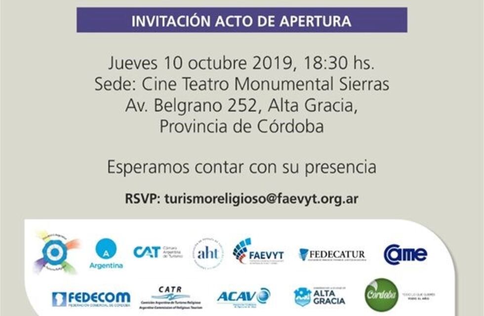Alta Gracia será sede del 12º Encuentro Argentino de Turismo Religioso