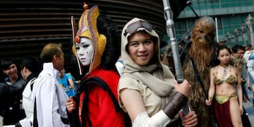 Fans dressed as the characters from \