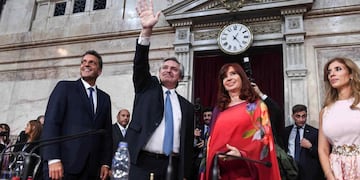 Sergio Massa, Alberto Fernández y Cristina Kirchner, los tres líderes del Frente de Todos.