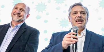 Omar Perotti y Alberto Fernández. Recorrieron la provincia de Santa fe. (Prensa Frente de Todos)