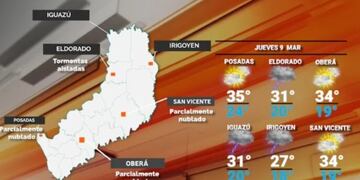 Calor y algunas lluvias en Misiones para este jueves.