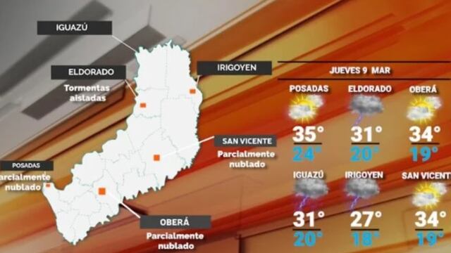 Calor y algunas lluvias en Misiones para este jueves.
