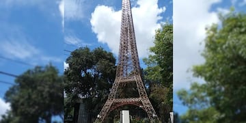 Un vecino de la localidad construyó una réplica del monumento parisino en el patio de su casa.