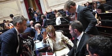 La jefa del bloque La Libertad Avanza, Patricia Bullrich, en la sesión por el Presupuesto 2026 en el Senado (Foto: Comunicación Senado)