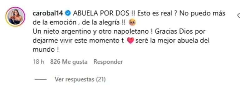 Carolina Baldini reaccionó a la noticia.