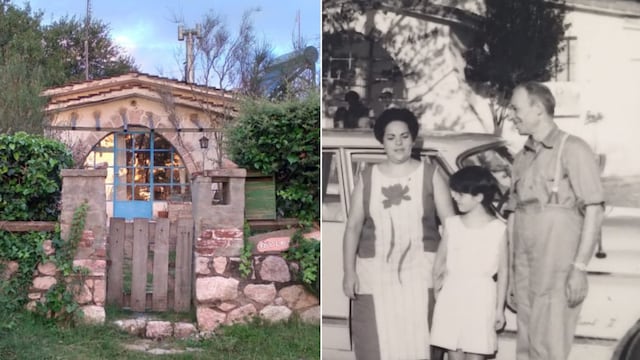 A la izquierda la casa en la actualidad, y a la derecha, la familia Mammana, la última imagen de los tres juntos y felices en Villa Giardino. (Foto: gentileza Cristina Mammana).