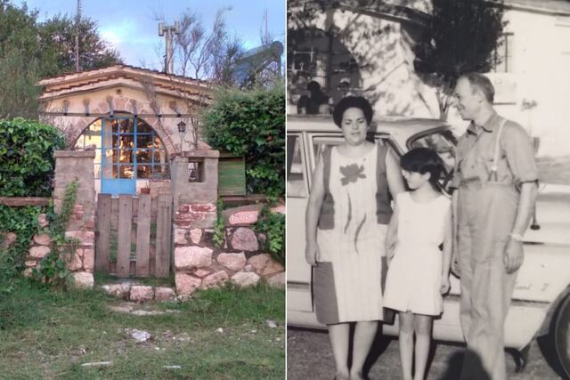 A la izquierda la casa en la actualidad, y a la derecha, la familia Mammana, la última imagen de los tres juntos y felices en Villa Giardino. (Foto: gentileza Cristina Mammana).