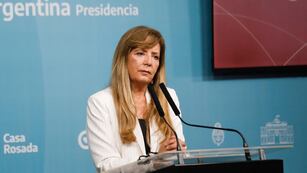 Gabriela Cerruti en la conferencia de prensa en Casa Rosada. (Presidencia)
