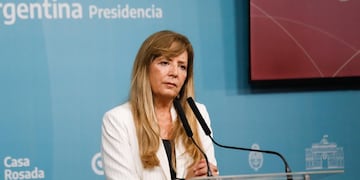 Gabriela Cerruti en la conferencia de prensa en Casa Rosada. (Presidencia)