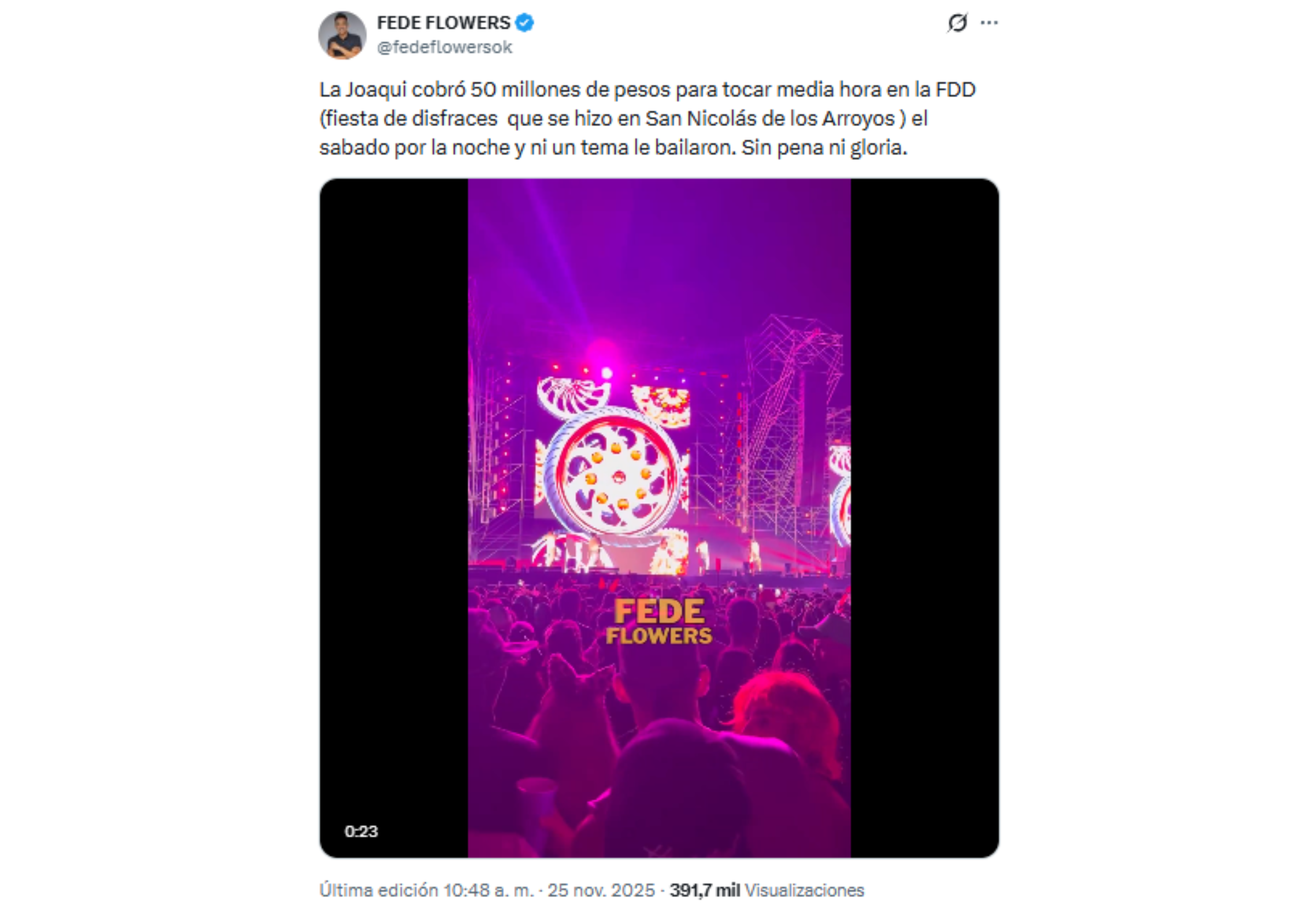 El dato que filtró Fede Flowers.