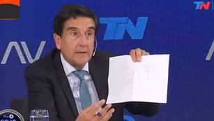 El dibujo de Melconian para explicar su postura sobre la dolarización que propone Milei (Captura de video).