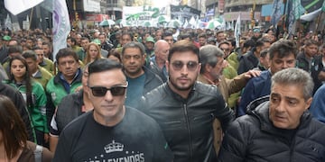 Mauricio Saillén, Franco Saillén y Pascual Vicente Catrambone durante un paro nacional de la CGT el 30 de abril de 2019. (Archivo)