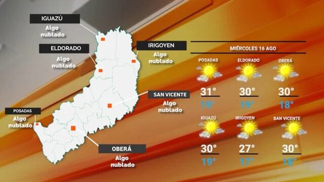 Tiempo bueno y cálido para este martes en Misiones.