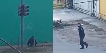 Se viralizó el video de un policia cayendose en la calle y tambaleandose. Investigan si fue a trabajar boracho.