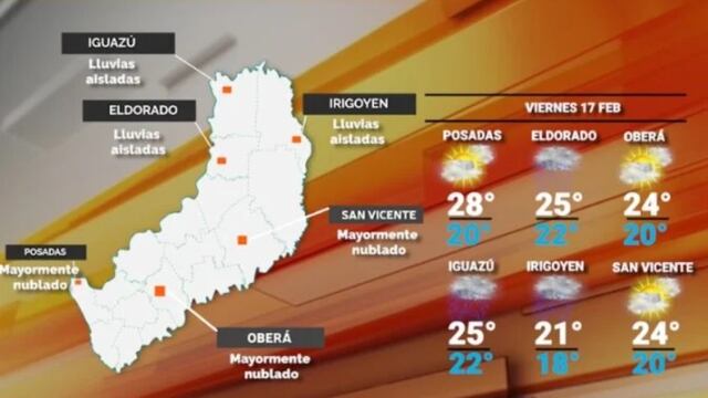 Viernes con continuación de las precipitaciones en Misiones.