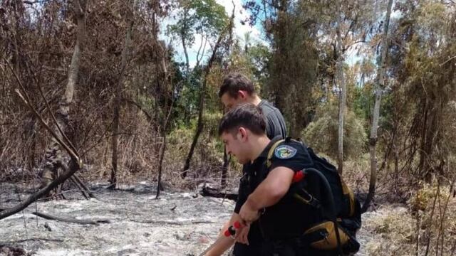 Extinguieron un incendio forestal en Comandante Andresito mediante un avión hidrante.