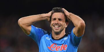 Gio Simeone se emocionó tras su primer gol en Champions. Foto: Napoli.