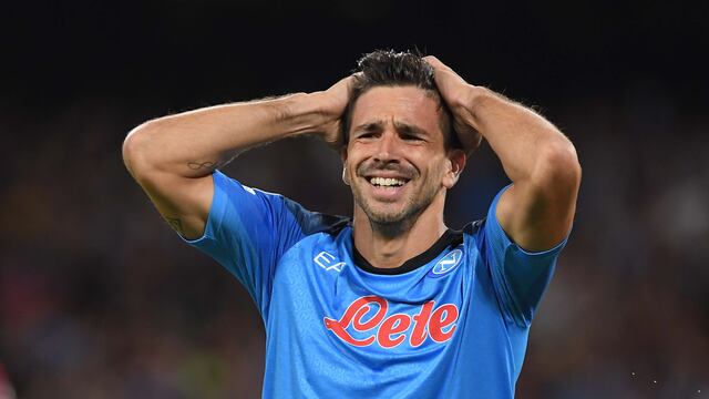 Gio Simeone se emocionó tras su primer gol en Champions. Foto: Napoli.