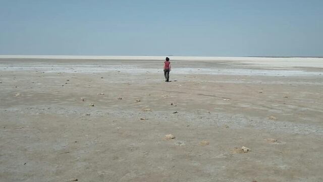 Las bajantes de la laguna forman extensas salinas.