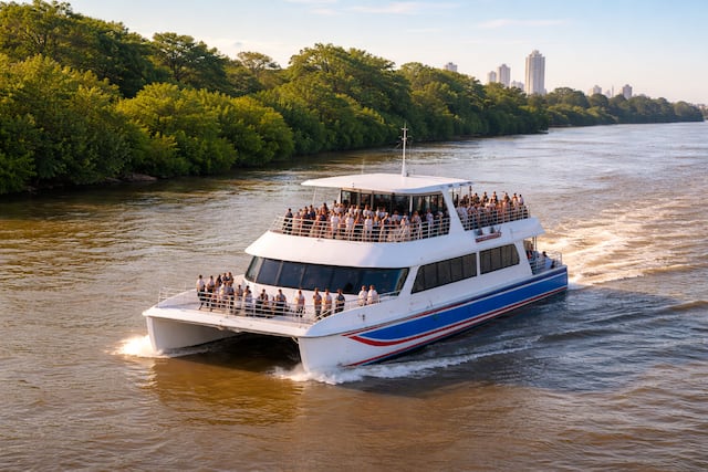 El proyecto piensa la posibilidad de unir Santa Fe y Paraná de manera fluvial. Imagen creada con IA.