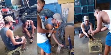 Los jóvenes probaron varias formas de abrir la cerveza antes de lograrlo, a medias.