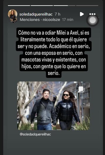 El fuerte resposteo de la esposa de Kicillof en contra de Milei